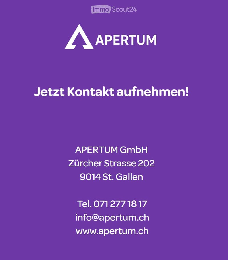 Promotional image for Apertum GmbH with contact information and logo.