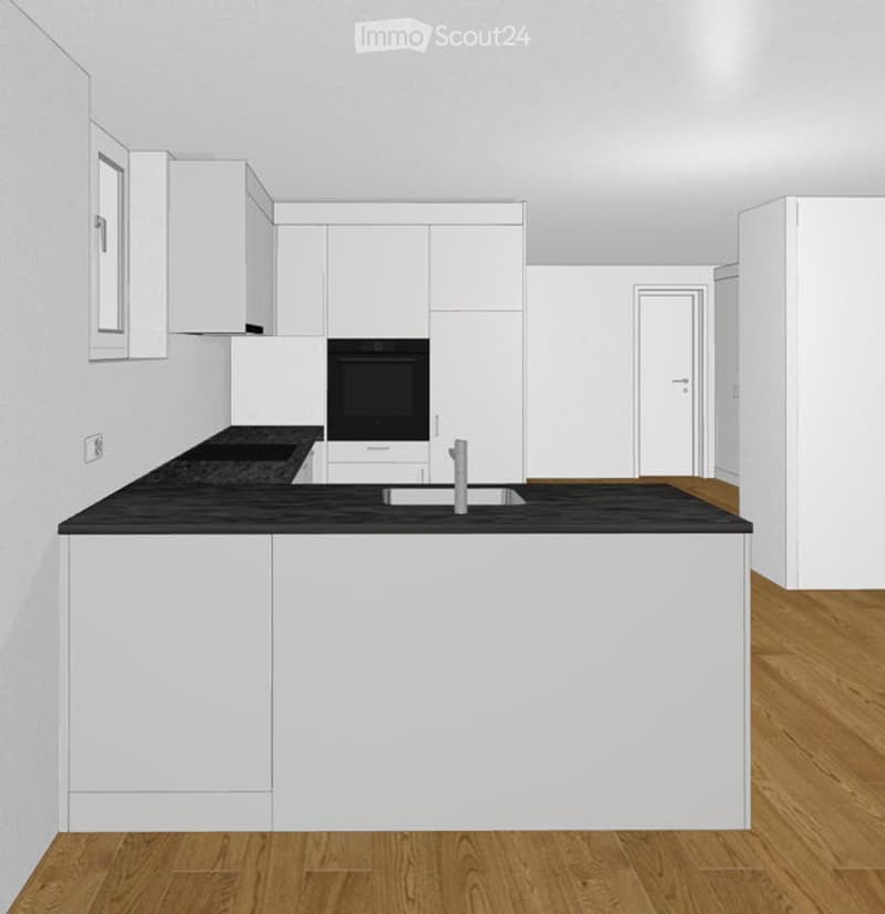 kitchen with island, black countertop, white cabinets, sink, oven, dishwasher