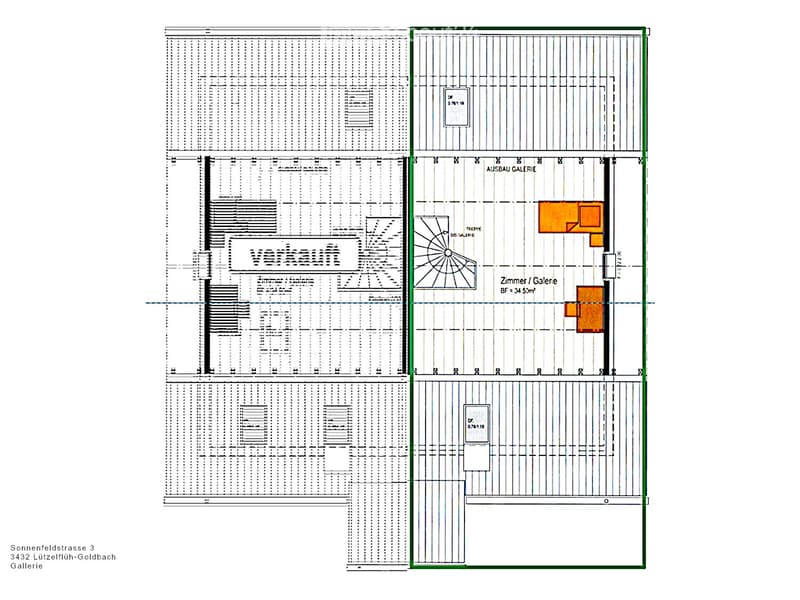 Floor plan of a commercial space with labeled areas including a gallery, exhibition area, and office spaces.