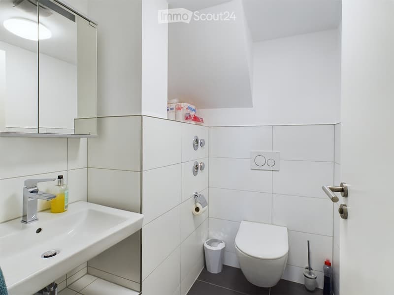 {"visible_features": [],    "type": "Room",    "description": "Bathroom with white tiles, white sink, silver faucet, white toilet, white mirror, white trash bin, white toilet paper holder, white toilet brush, white toilet paper, white toilet seat cover,