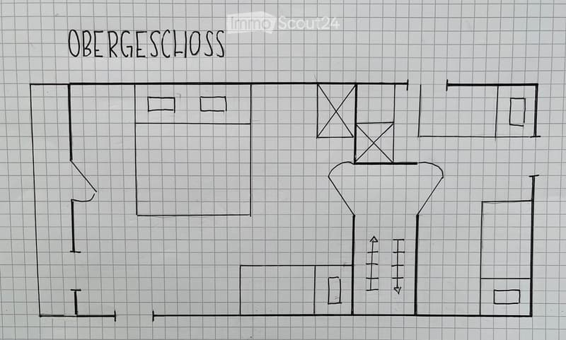 Floor plan of the upper floor (OBERGE SCHLOSS) showing multiple rooms and a staircase leading to the lower level.