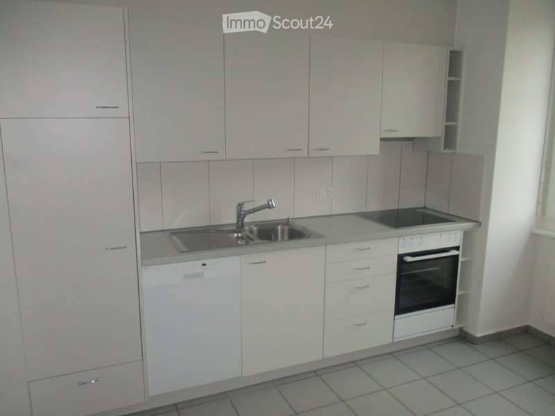 modern kitchen with white cabinets, tiled floor, stainless steel sink, dishwasher, electric stove, oven