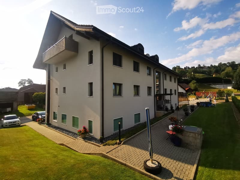 3 story house, white exterior, green shutters, balcony, garden, parking