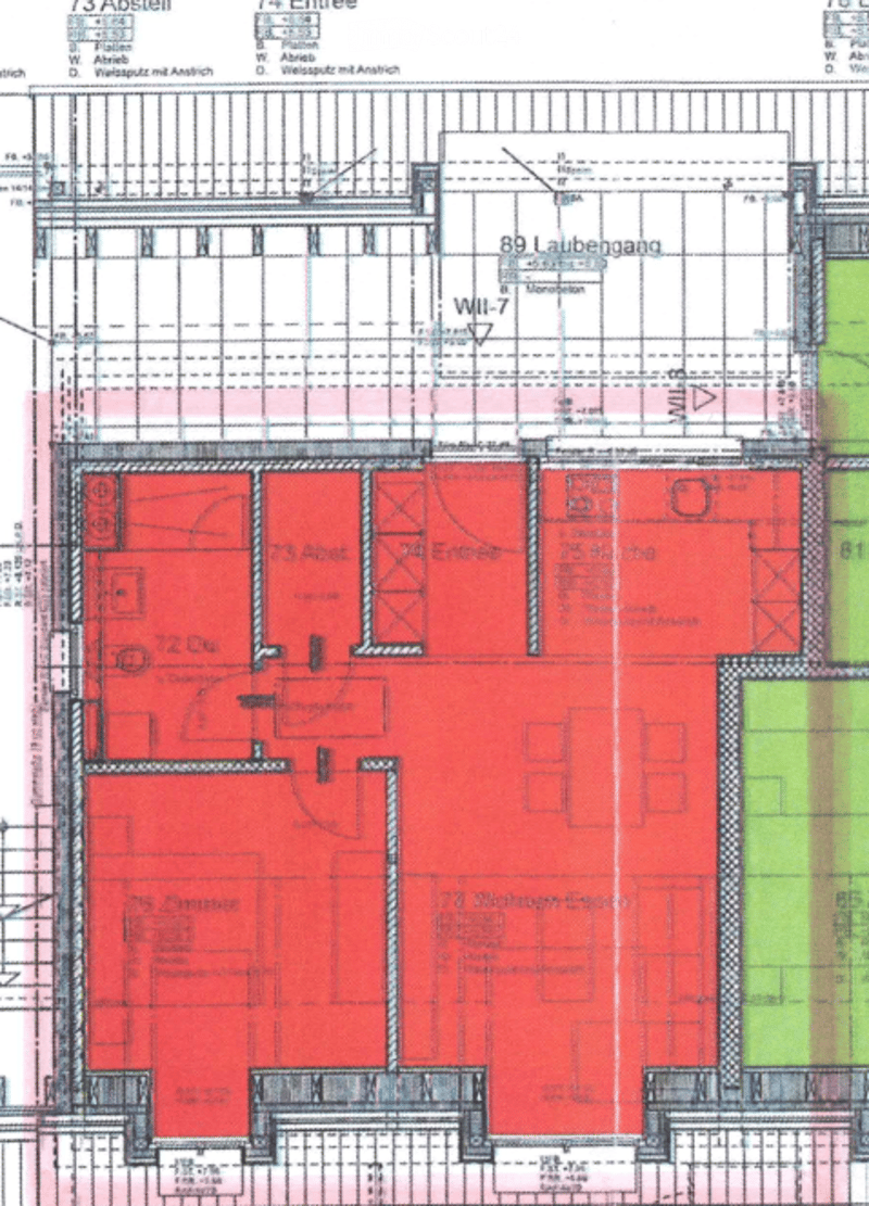 Floor plan of a multi-room apartment with labeled rooms including living room, kitchen, bedrooms, and bathrooms.