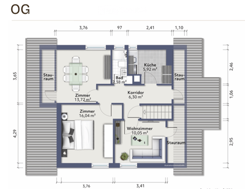 Floor plan of a residential space with labeled rooms including living room, kitchen, bedroom, bathroom, hallway, and storage areas.
