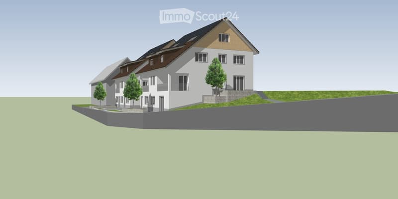 3-story house with raised ground floor, multiple windows, and small trees in front.