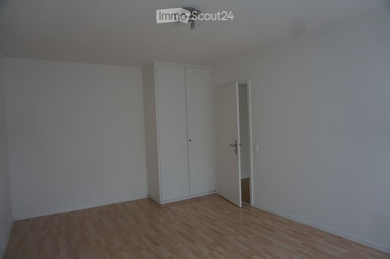 Unfurnished Room. Empty room with light-colored walls, wooden flooring, and a built-in closet with double doors.