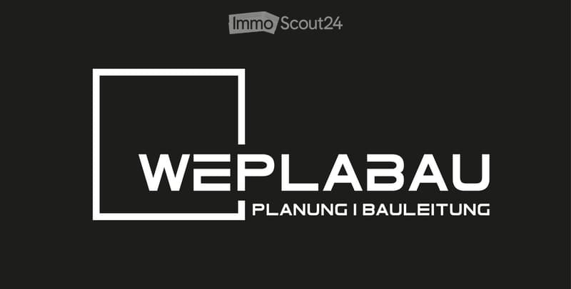 Logo for "WEPLABAU PLANUNG I BAULEITUNG" displayed on a black background with white text and a white square border.
