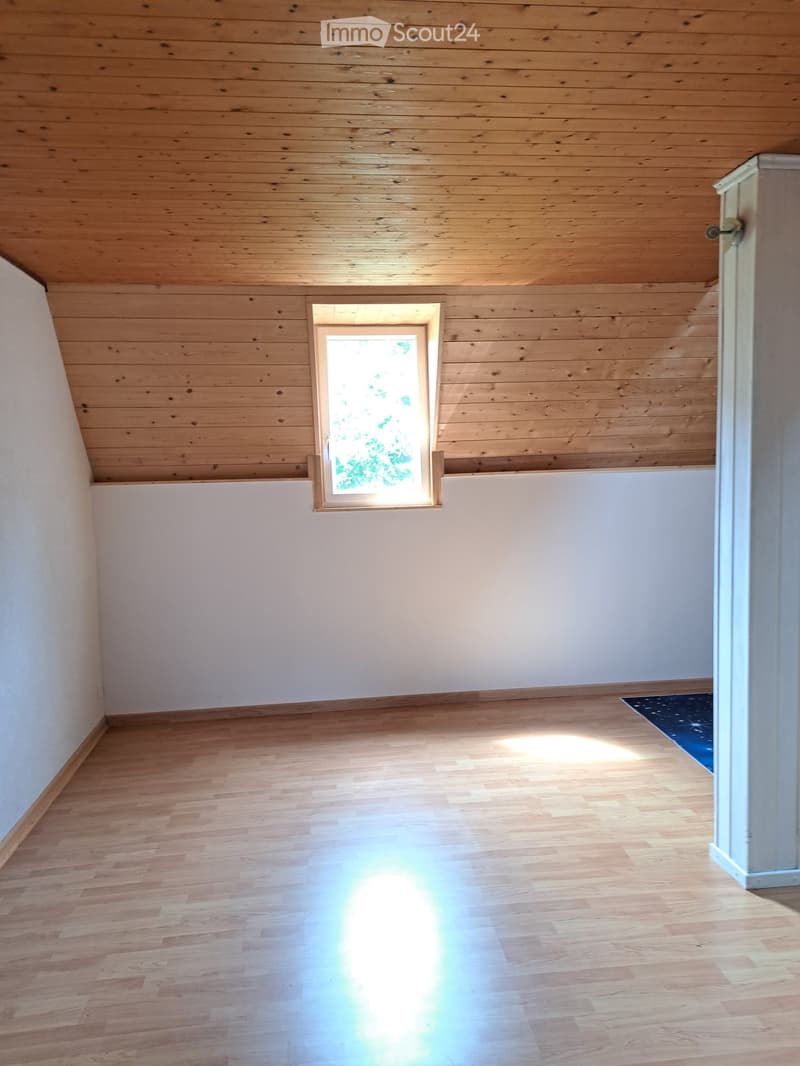 Empty room with wooden walls, ceiling, and floor, featuring a small window letting in natural light.