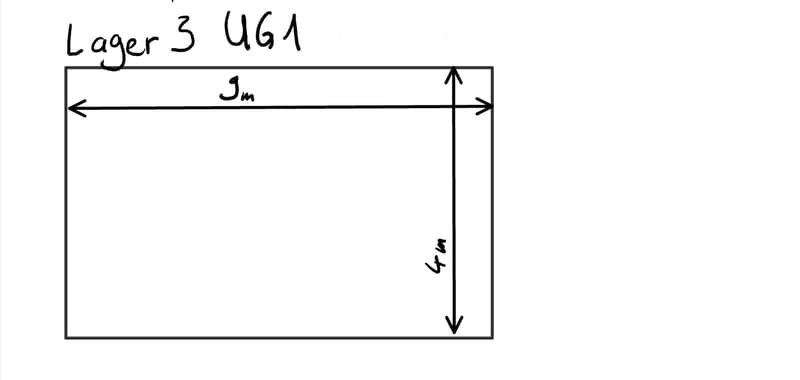 Floor plan of a rectangular room labeled 'Lager 3 UG1' with dimensions 3m by 4m.