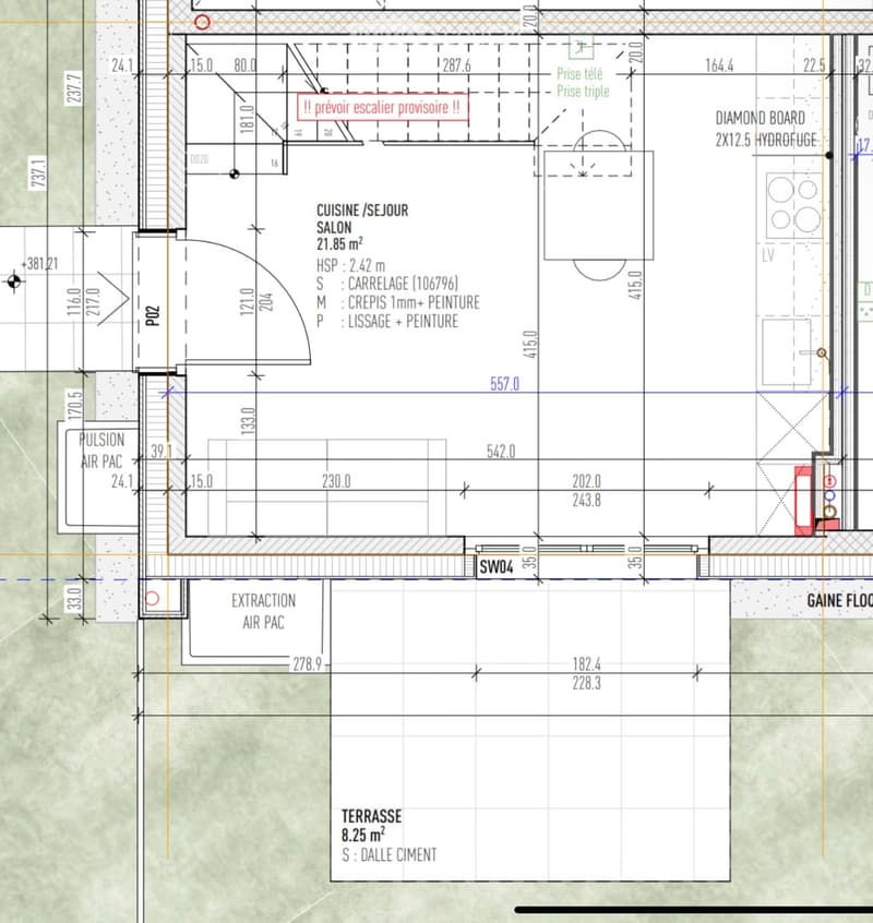 Plan includes living room, kitchen, bedroom, bathroom, and terrace.