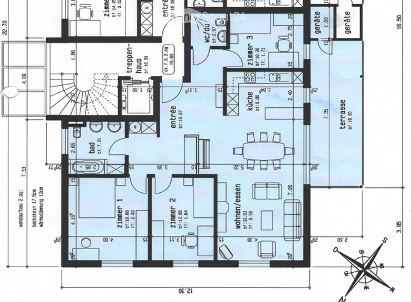 Floor Plan. Floor plan of a house with multiple rooms including living room, kitchen, bedrooms, bathrooms, and a terrace.