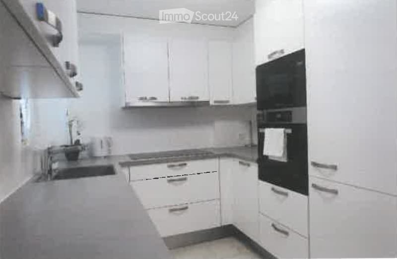 Modern kitchen with white cabinets, stainless steel sink, and built-in oven. Clean and organized with a neutral color palette.