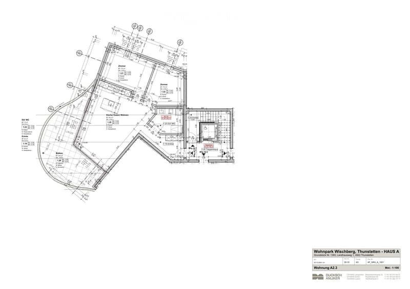 Floor plan of a residential unit labeled A2.3, including rooms such as kitchen, living/dining area, bedrooms, bathrooms, and a balcony.