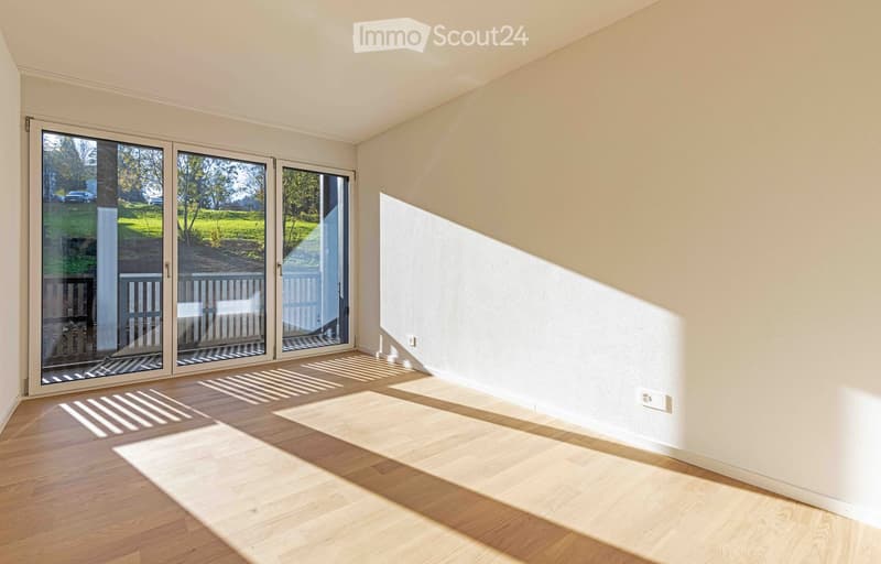 sliding glass doors, balcony, hardwood floor, power outlets