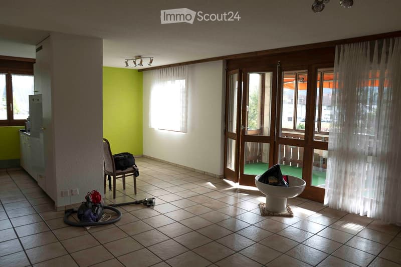 large windows, kitchen area, entrance, hallway, balcony
