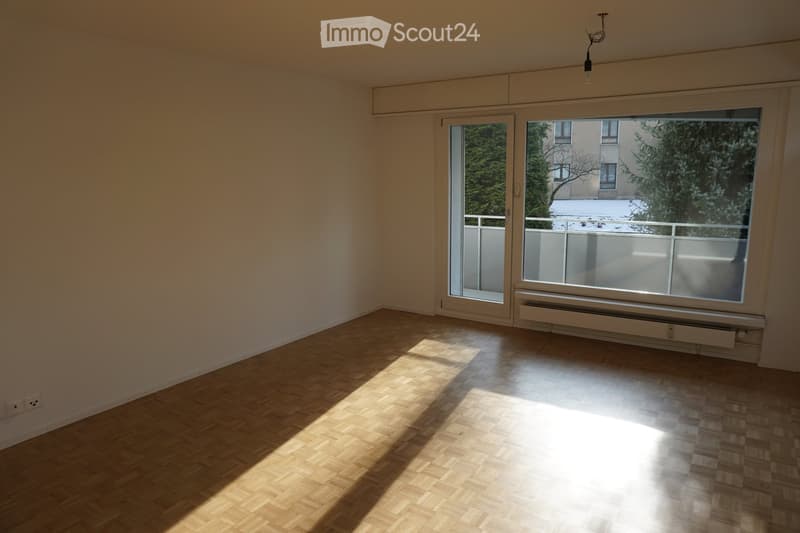 Empty room with wooden flooring and large windows, allowing natural light to fill the space. The walls are painted a light color, and there is a radiator below one of the windows.