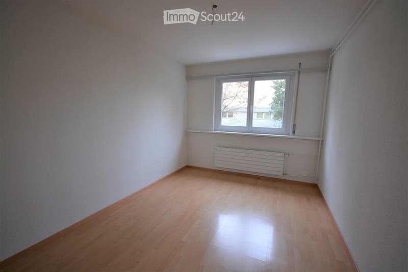 Empty room with light wooden flooring, white walls, and a single window with white frame. A radiator is mounted below the window.