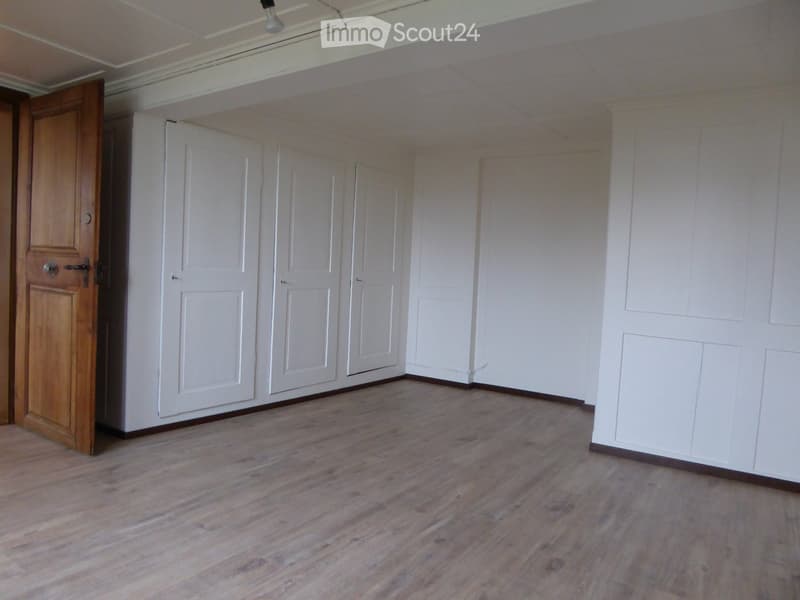 Empty room with wooden flooring, white walls, and multiple white closet doors. No furniture or equipment present.