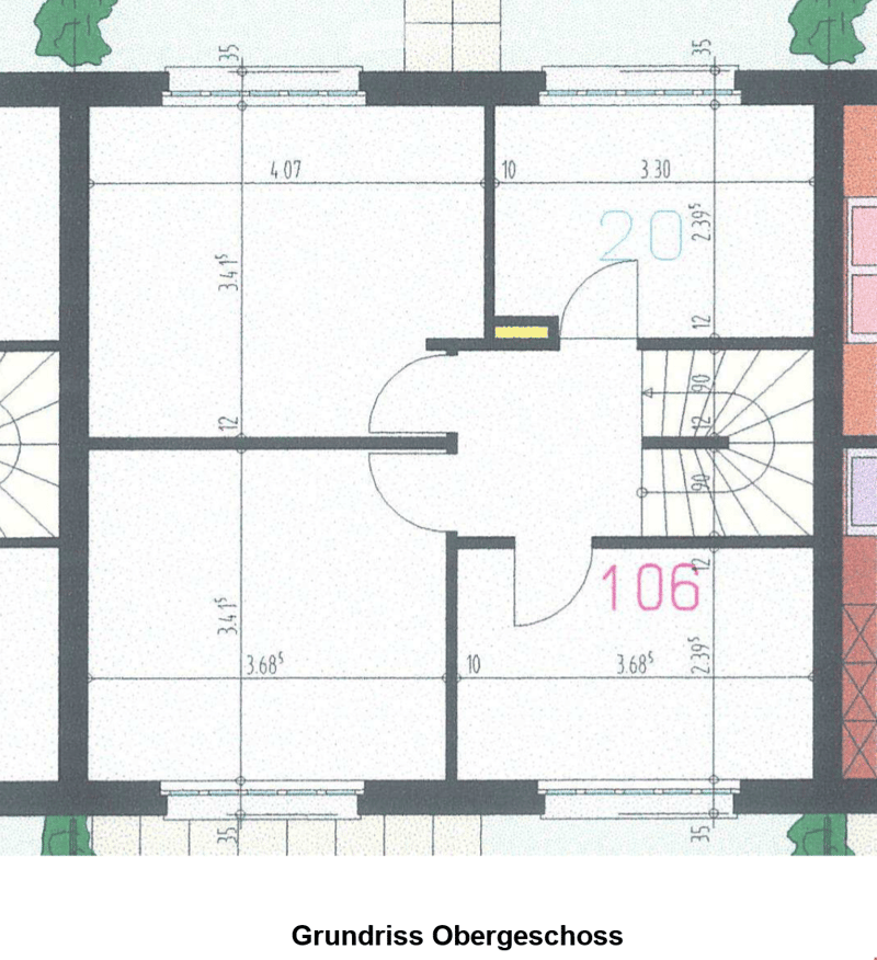 Floor plan of the upper floor showing a living room, kitchen, two bedrooms, and two bathrooms.