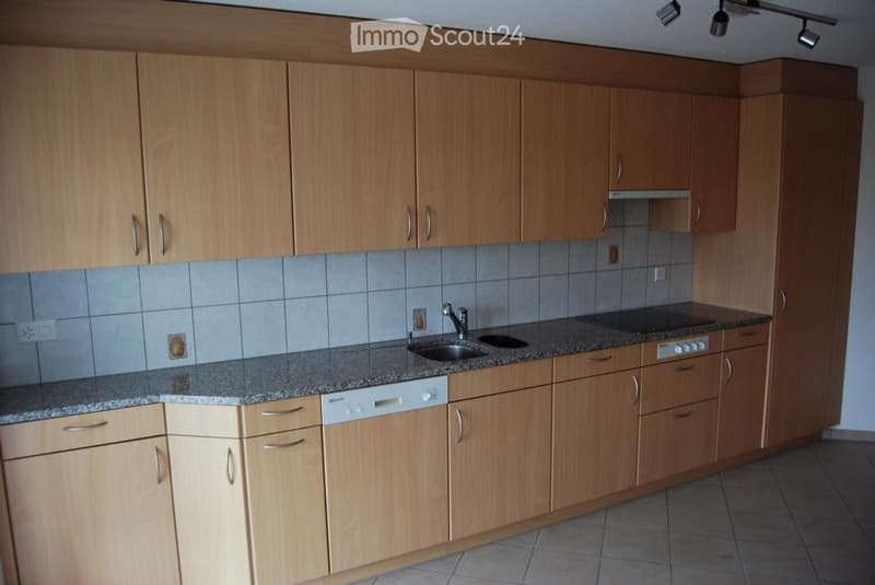 Modern kitchen with light wooden cabinets, granite countertop, stainless steel sink, and built-in dishwasher.