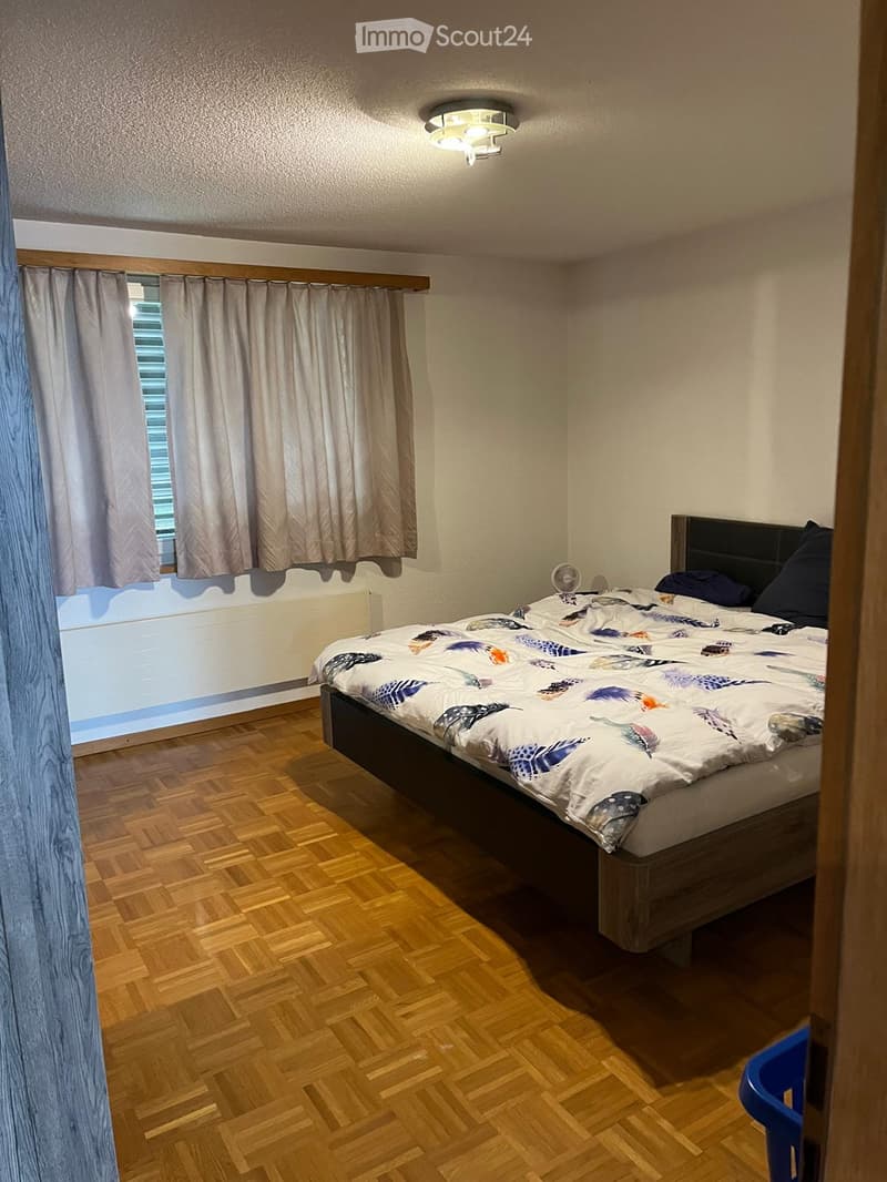 double bed, duvet, curtains, floor fan, heating panel
