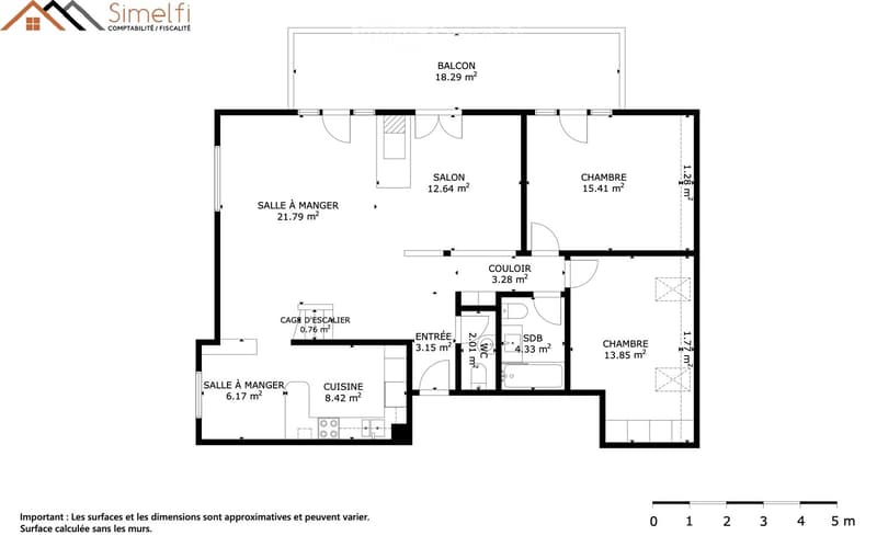 Two separate living areas, each with a dining area, three bedrooms, a laundry room, a bathroom, and a balcony.