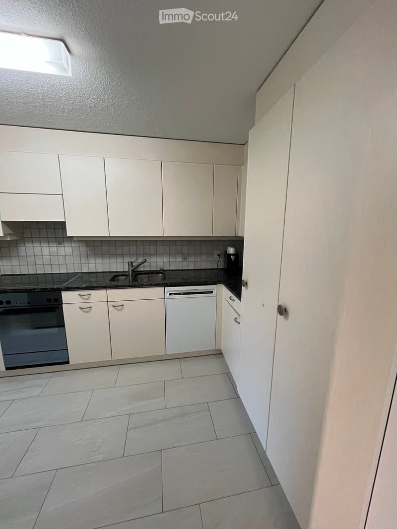 Modern kitchen with white cabinets, tiled backsplash, and stainless steel appliances including an oven, dishwasher, and sink.