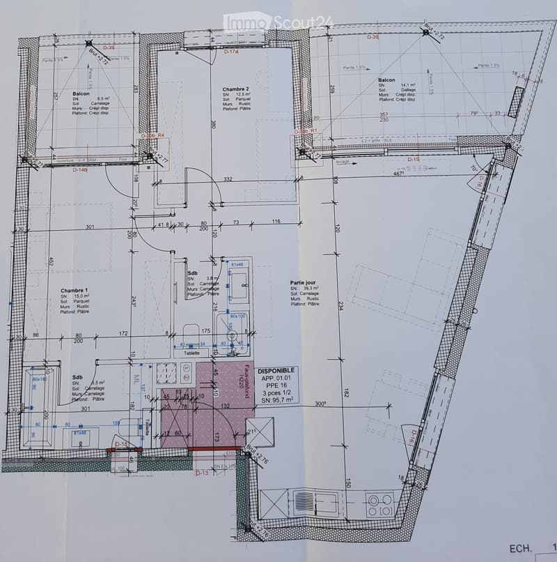 Floor plan showing layout of a house with labeled rooms including two bedrooms, a living area, a balcony, and a small bathroom.
