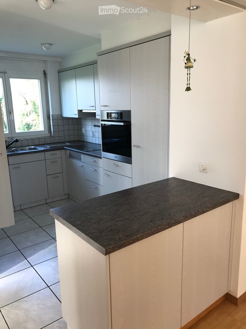 Modern kitchen with white cabinets, dark granite countertop, stainless steel appliances including an oven and dishwasher, and a sink with a faucet.