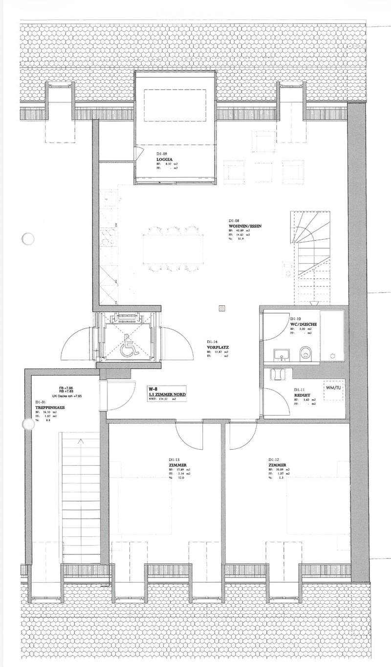 Floor plan of a residential unit featuring a living room, kitchen, bedrooms, bathrooms, and a loggia.