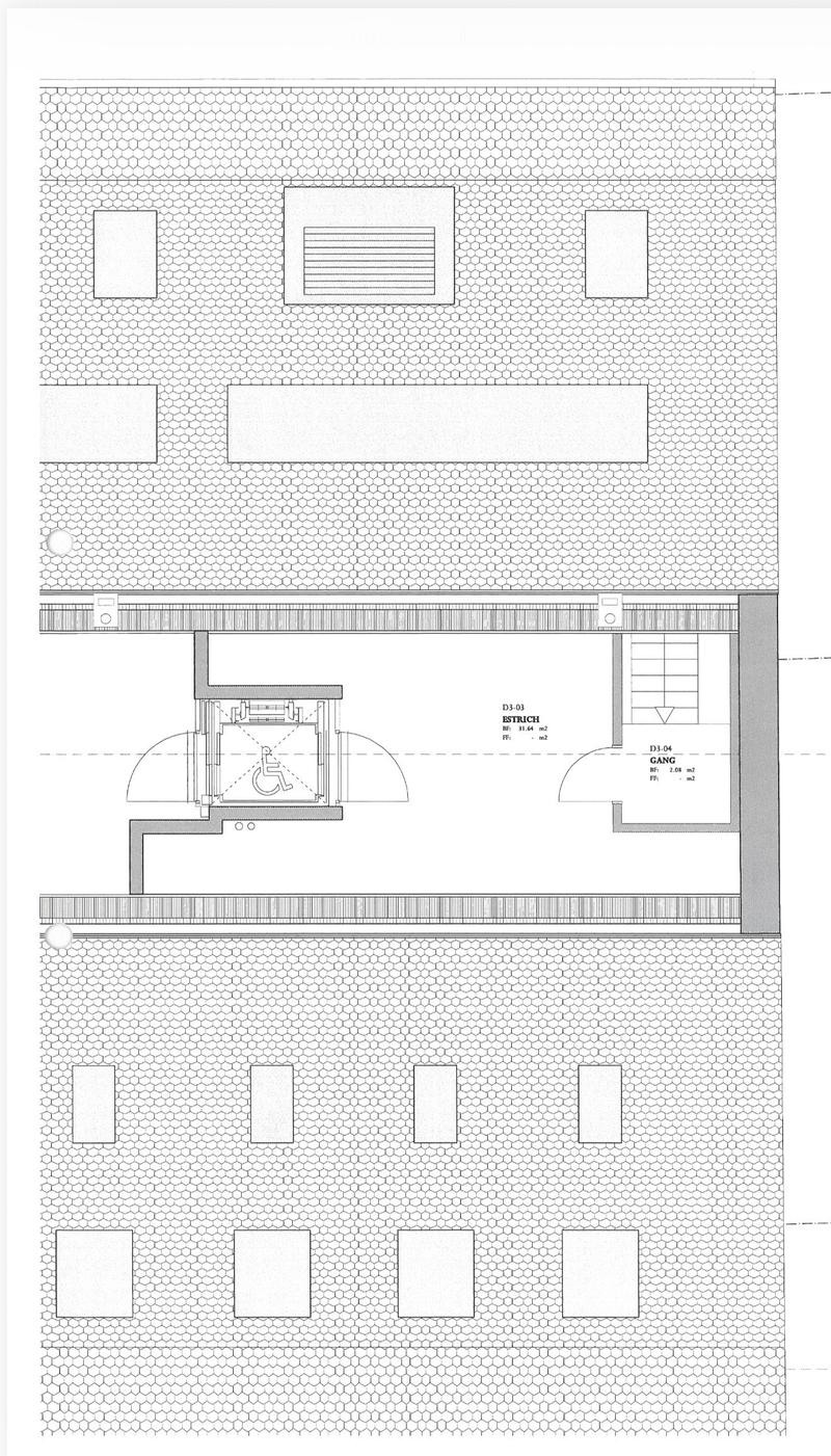Floor plan showing a multi-level layout with labeled rooms including an entrance, hallway, and accessible bathroom.