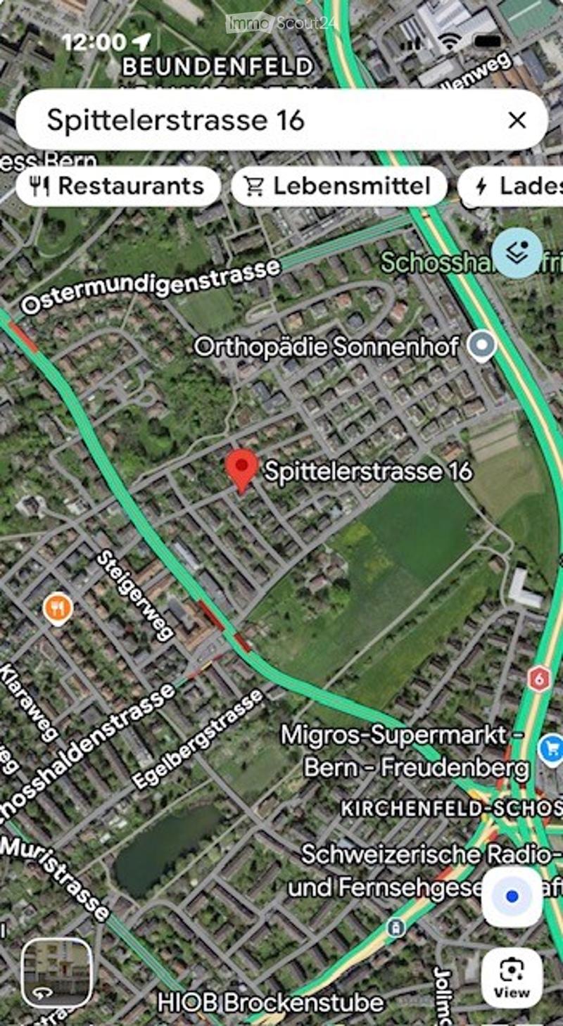 Map view of a city area showing streets, landmarks, and a highlighted location at Spittelstrasse 16.