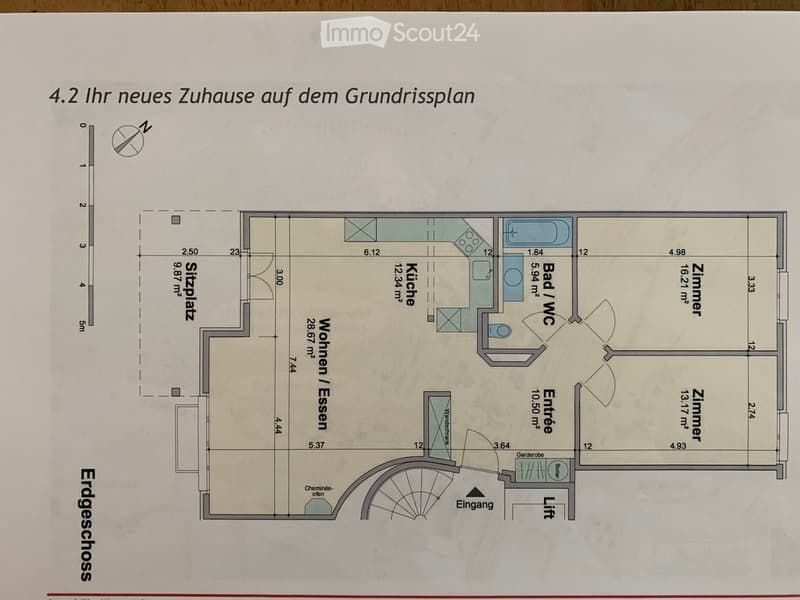 Ground floor floor plan showing living room, kitchen, dining area, two bedrooms, bathroom, entrance, and garden access.