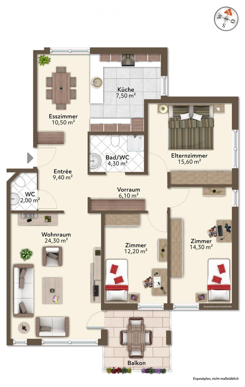Floor plan of a 2-room apartment with a living room, dining room, kitchen, bathroom, and two bedrooms. Includes a balcony and entrance area.