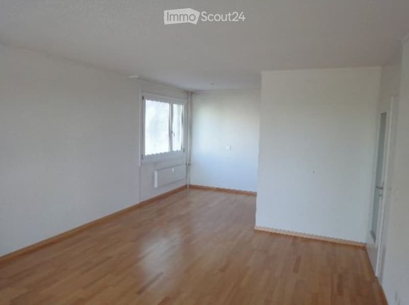 empty room, wooden floor, large window, white walls, heater under window