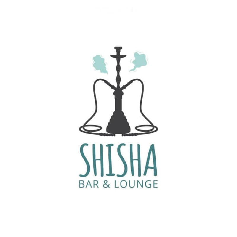 Logo design featuring a stylized hookah with smoke rising from it, accompanied by the text "SHISHA BAR & LOUNGE" in teal.