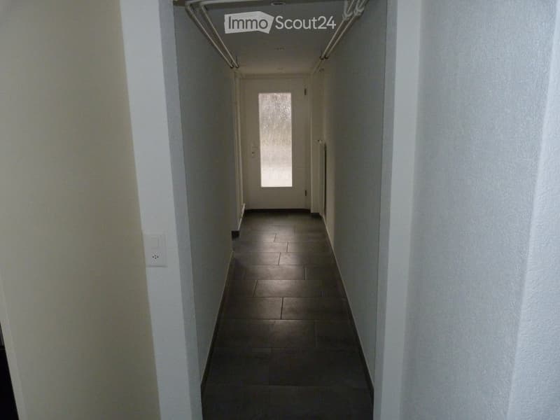 tiled floor, white walls, radiator, glass door, no furniture