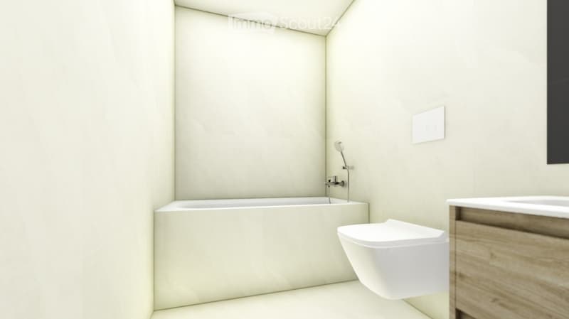 modern bathroom with tub, toilet, sink and shower head