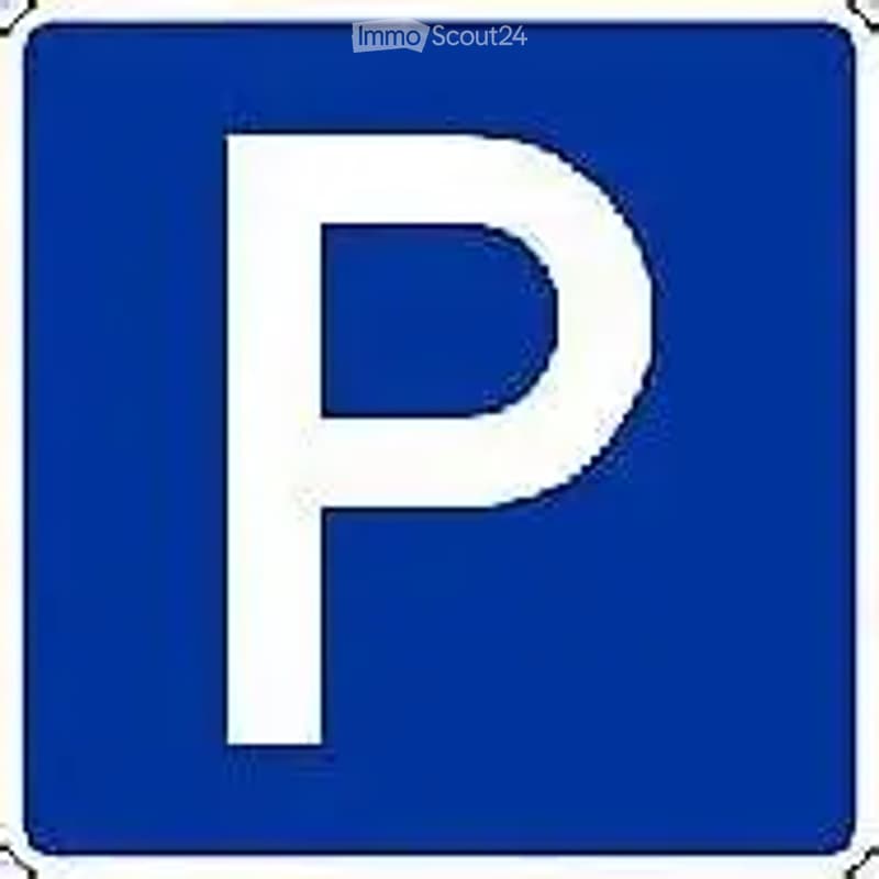 Parking sign with a white letter P on a blue background.