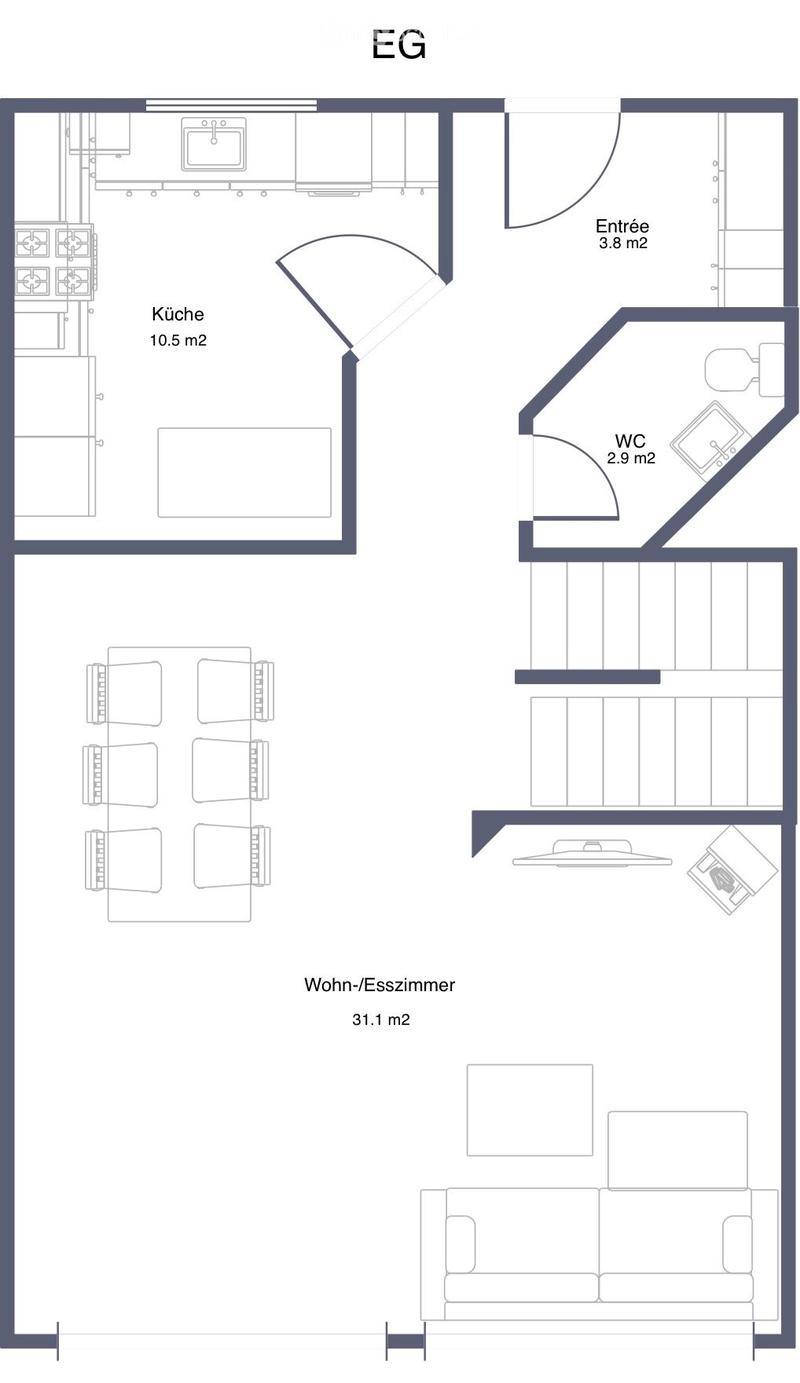 Ground floor layout showing entrance, kitchen, living/dining room, and bathroom.