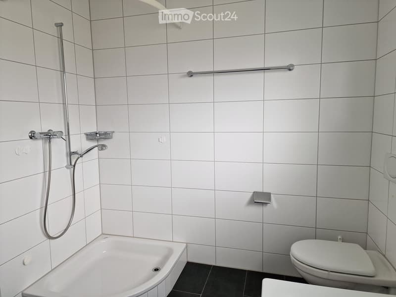 Bathroom with white tiles, bathtub, shower, toilet, sink