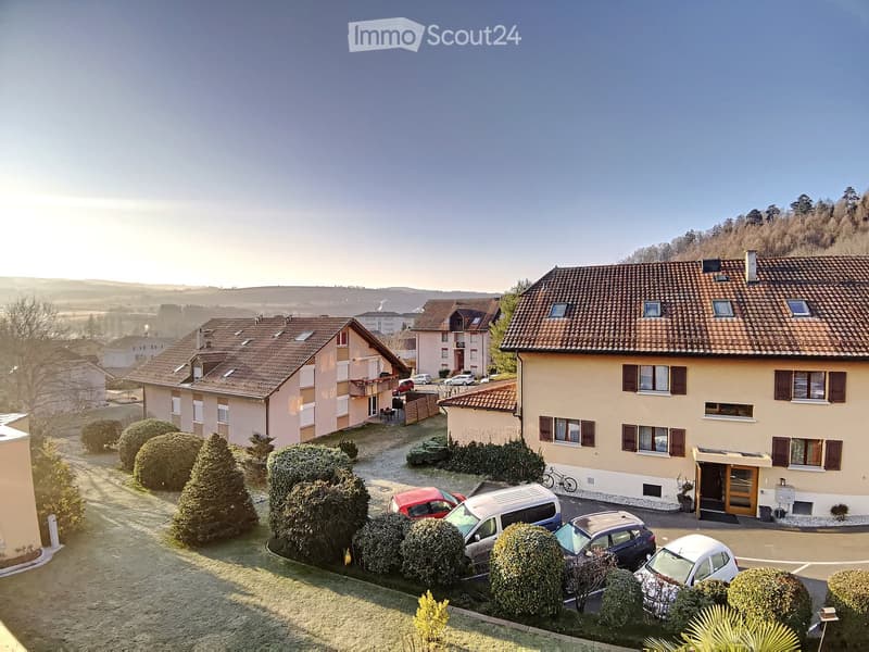 Residential area with multiple houses, parked cars, and well-maintained gardens.
