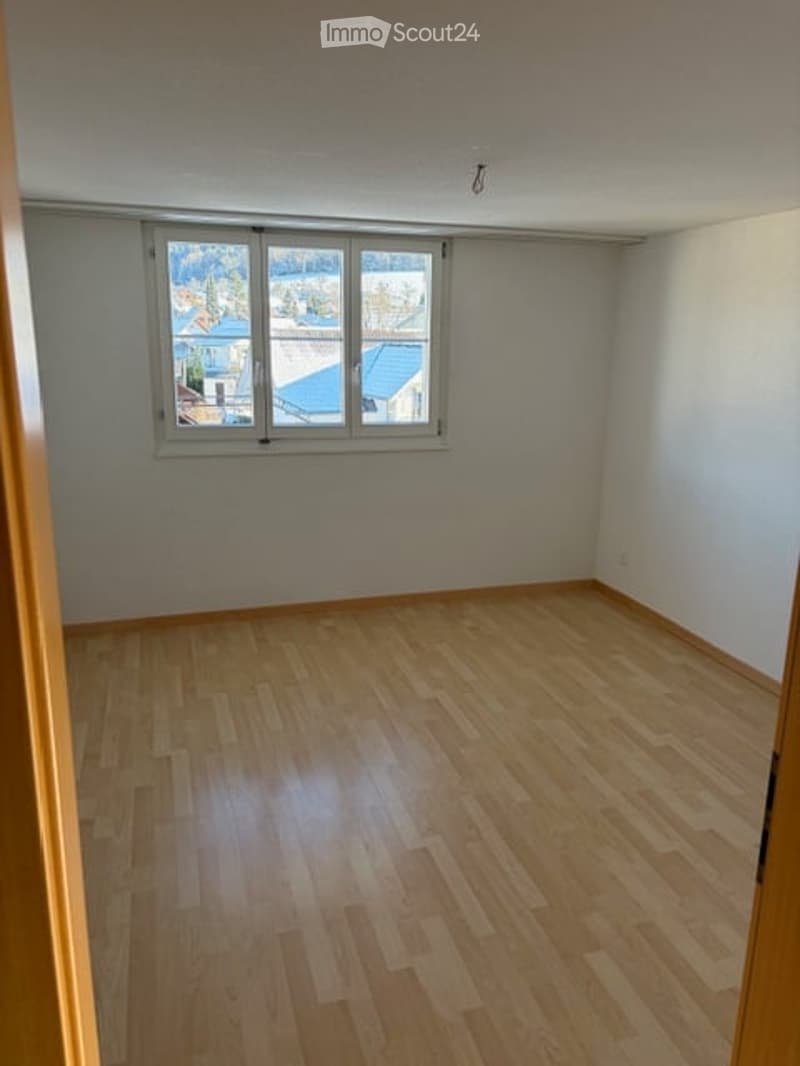 wooden floor, bright room, window, outside view