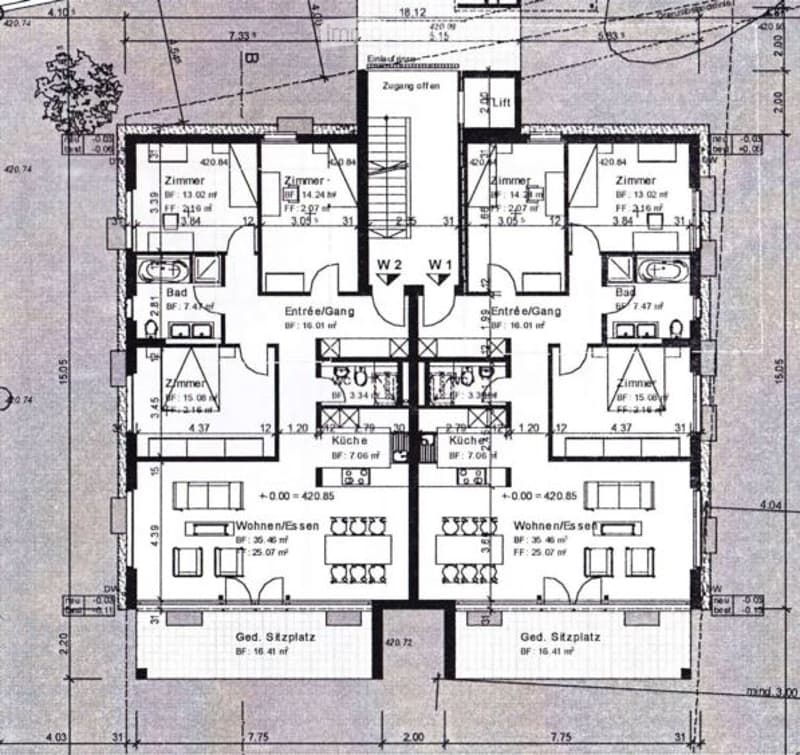 Floor plan of a multi-room apartment with labeled rooms including living room, kitchen, bedrooms, bathrooms, and entrance hall.