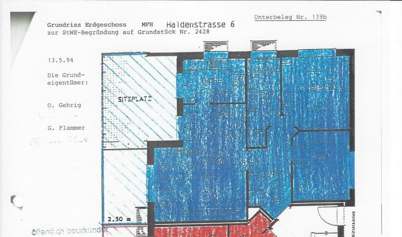 Ground floor layout of a multi-family house showing multiple apartments, a shared sitting area, and a staircase leading to the upper floor.
