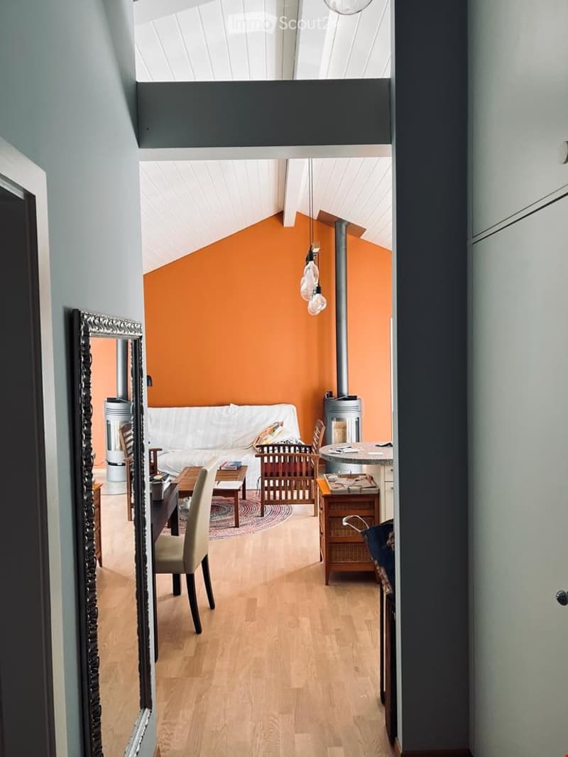 fireplace, open space, chairs, tables, mirrors, couch