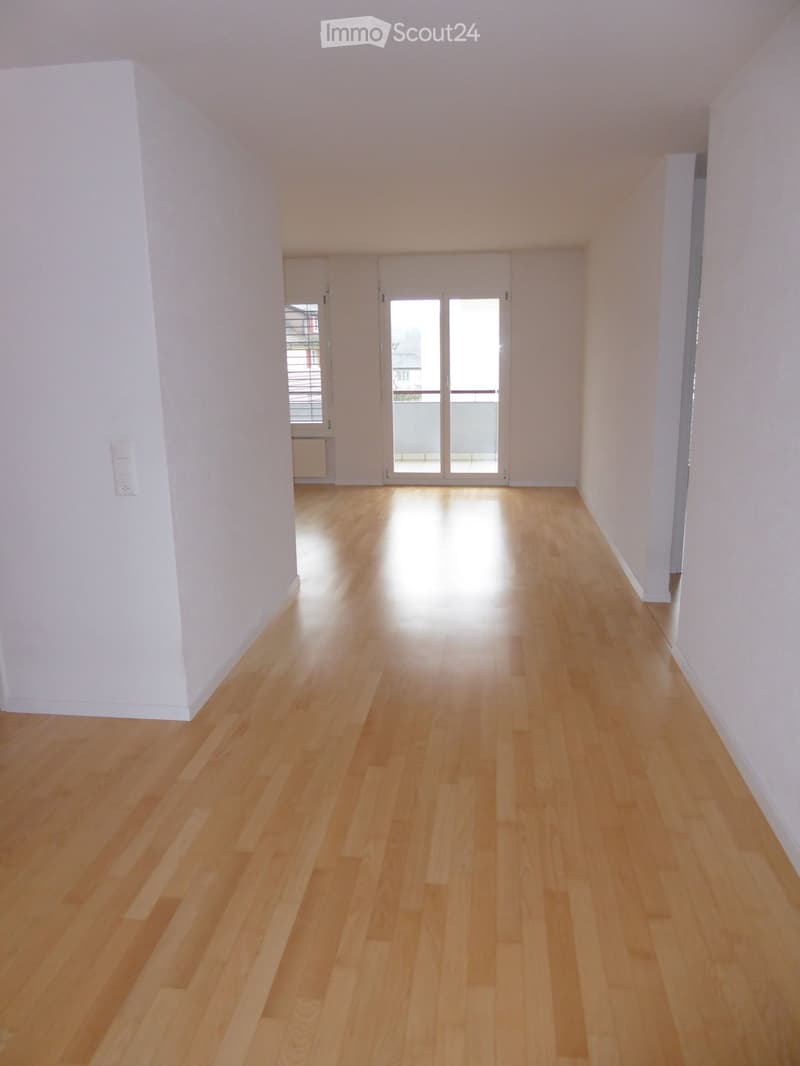 empty room, wooden floor, white walls, sliding glass door, balcony