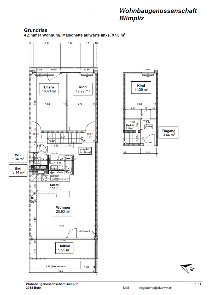 Floor plan of a 4-room apartment, including living room, kitchen, two bedrooms, bathroom, WC, entrance, hallway, and balcony.