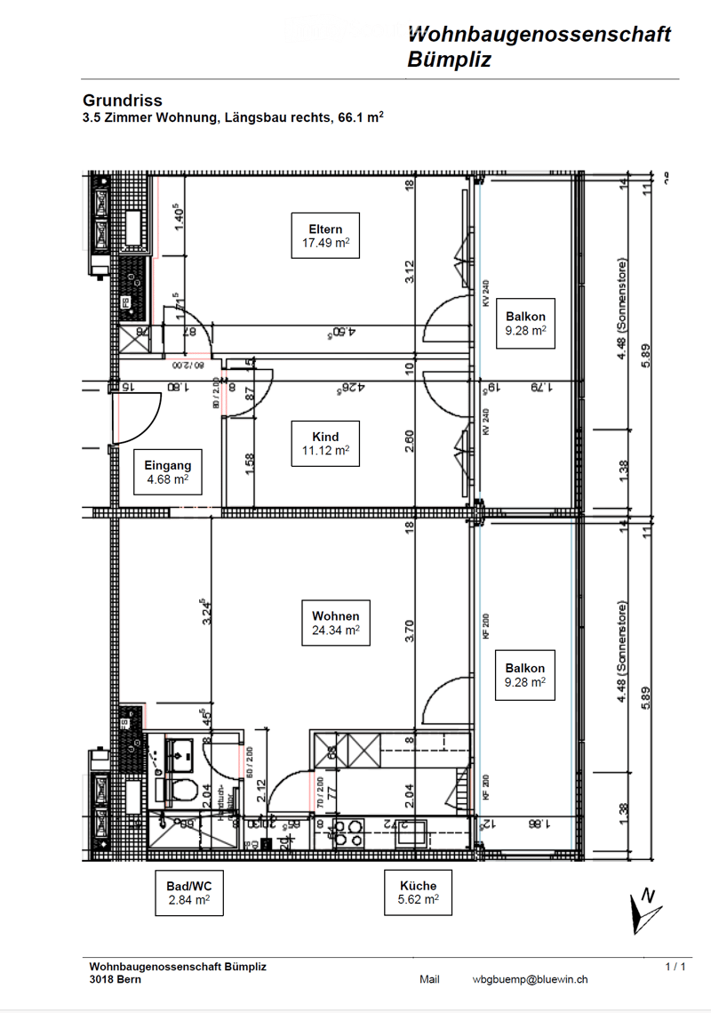 Living room, kitchen, 2 bedrooms, bathroom, entrance hall, two balconies